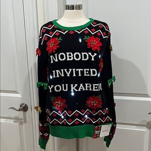 New! "Nobody Invited You Karen" Spencer's Light-up Christmas‎ Sweater Unisex XL